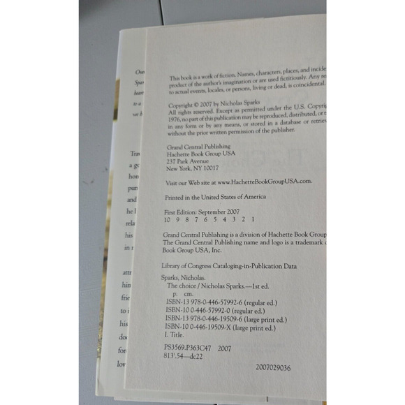 The Choice by Sparks, Nicholas 1st Edition - Picture 3 of 4